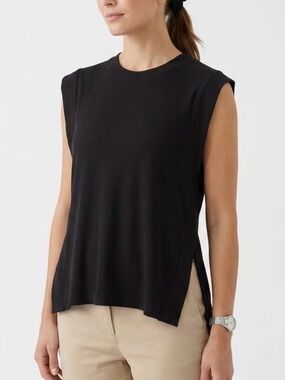 Evereve Mason Open Side Ribbed Muscle Tank Top Black XS S Elevated Basics
